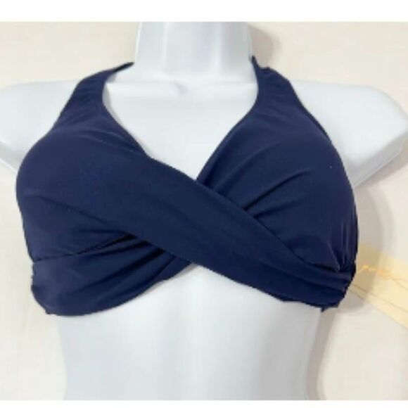 Profile by Gottex NWT Sz 32C Navy Twist Front Halter V-Neck Bikini Top Swimsuit - Picture 10 of 10